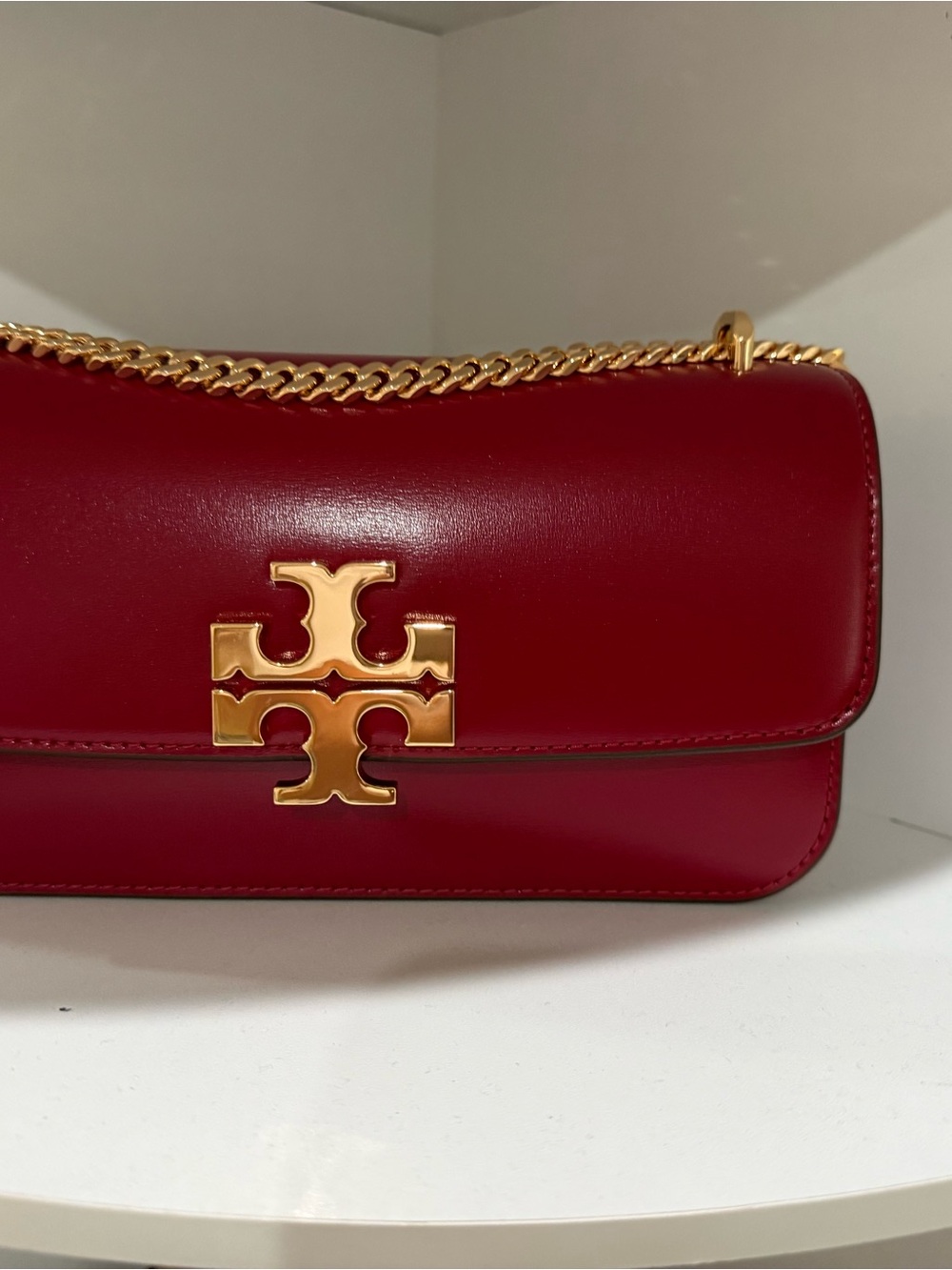Tory Burch Red Leather Fleming Chain-Shoulder Bag with Gold Hardware